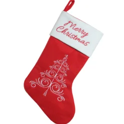 Clearance 15.75" Red and White Merry Christmas Tree Stocking with Cuff Stockings