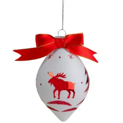 Clearance 5" Red and White Moose Christmas Teardrop Ornament Animals