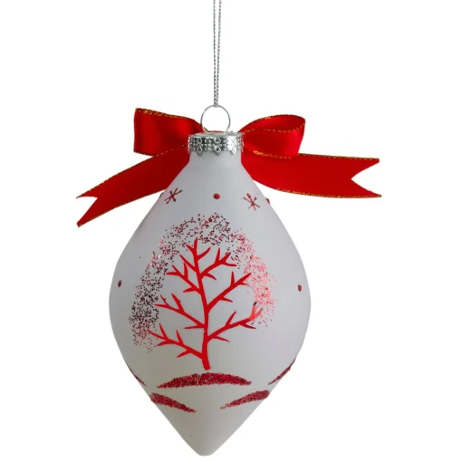 Clearance 5" Red and White Moose Christmas Teardrop Ornament Animals