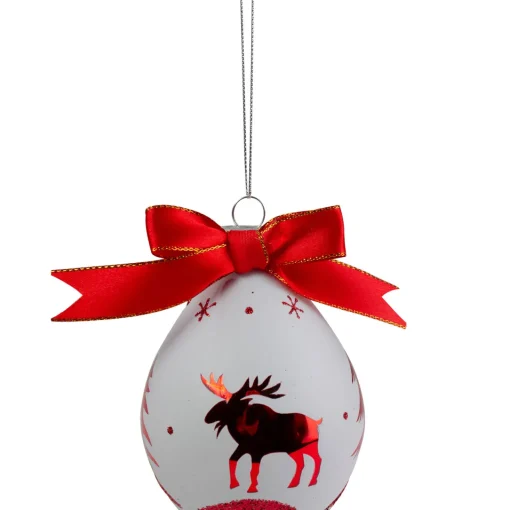 Clearance 5" Red and White Moose Christmas Teardrop Ornament Animals