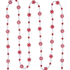 Sale 9' Red and White Peppermint Candy Beaded Christmas Garland, Unlit Beaded