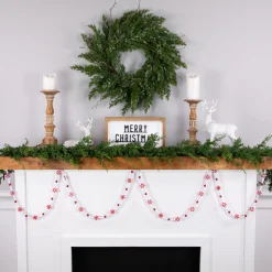 Sale 9' Red and White Peppermint Candy Beaded Christmas Garland, Unlit Beaded