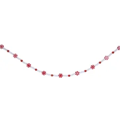 Sale 9' Red and White Peppermint Candy Beaded Christmas Garland, Unlit Beaded