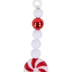 Sale 9' Red and White Peppermint Candy Beaded Christmas Garland, Unlit Beaded