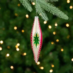 Online 6.75" Red and White Retro Reflector Finial Glass Christmas Ornament Finials|Pendants