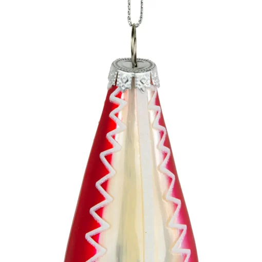 Online 6.75" Red and White Retro Reflector Finial Glass Christmas Ornament Finials|Pendants