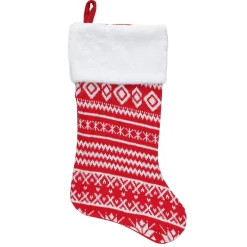 22" Red and White Rustic Lodge Knit Christmas Stocking with Cuff Stockings