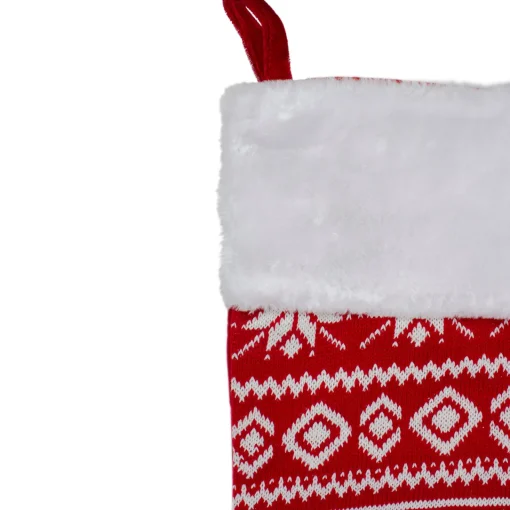22" Red and White Rustic Lodge Knit Christmas Stocking with Cuff Stockings