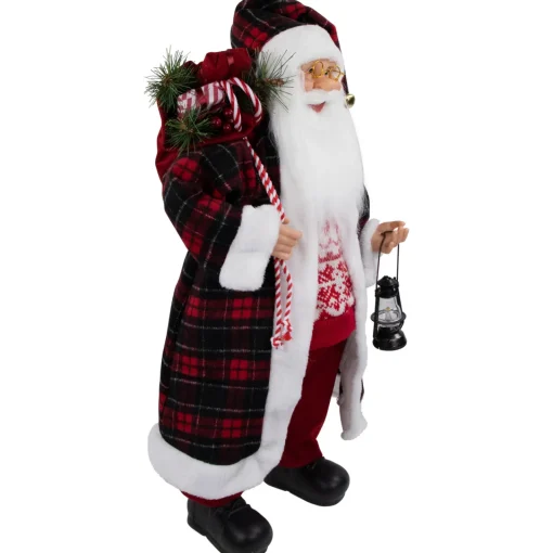 Online 24" Red and White Santa Claus with Lantern and Gift Bag Christmas Figure Santa Claus
