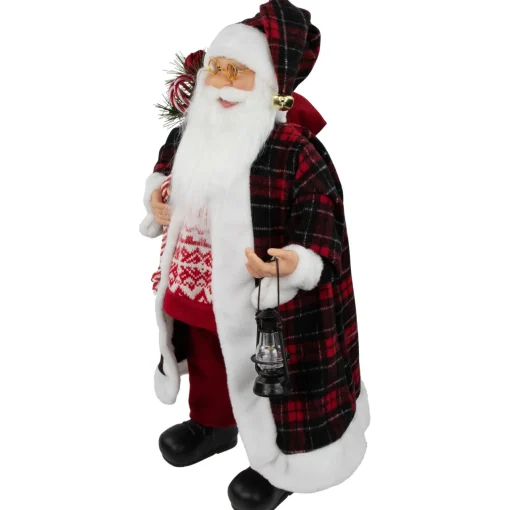 Online 24" Red and White Santa Claus with Lantern and Gift Bag Christmas Figure Santa Claus