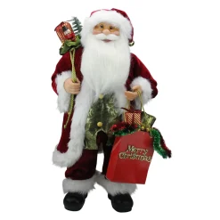 Discount 24" Red and White Santa Claus with Gift Bags and Green Vest Christmas Figure Santa Claus