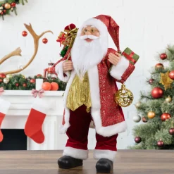 Best 24" Red and White Santa with Gift Bag and Presents Christmas Figure Santa Claus