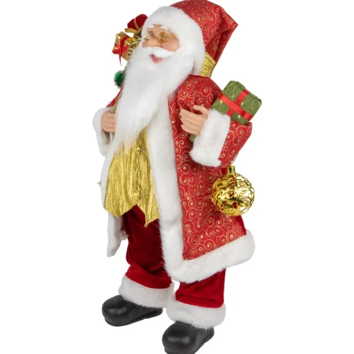 Best 24" Red and White Santa with Gift Bag and Presents Christmas Figure Santa Claus