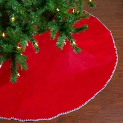 Outlet 48" Red and White Shell Reversible Christmas Tree Skirt Cloth|Metal