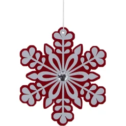 Discount 10" Red and White Snowflake Christmas Ornament with Gem Icicles|Snowflakes