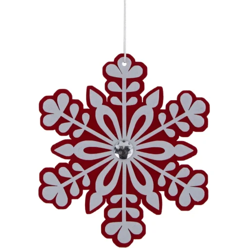 Discount 10" Red and White Snowflake Christmas Ornament with Gem Icicles|Snowflakes