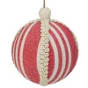 New 4.75" Red and White Striped Ball Christmas Ornament with Rope Accent Glass|Ball Ornaments