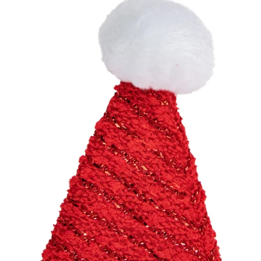 Discount 17" Red and White Striped Santa Hat With Pom Pom and Cuffed Faux Fur Costumes