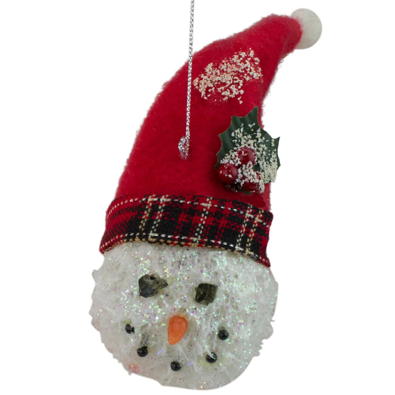 Clearance 5" Red and White Twas the Night Snowman Head with Plaid Hat Christmas Ornament Snowmen