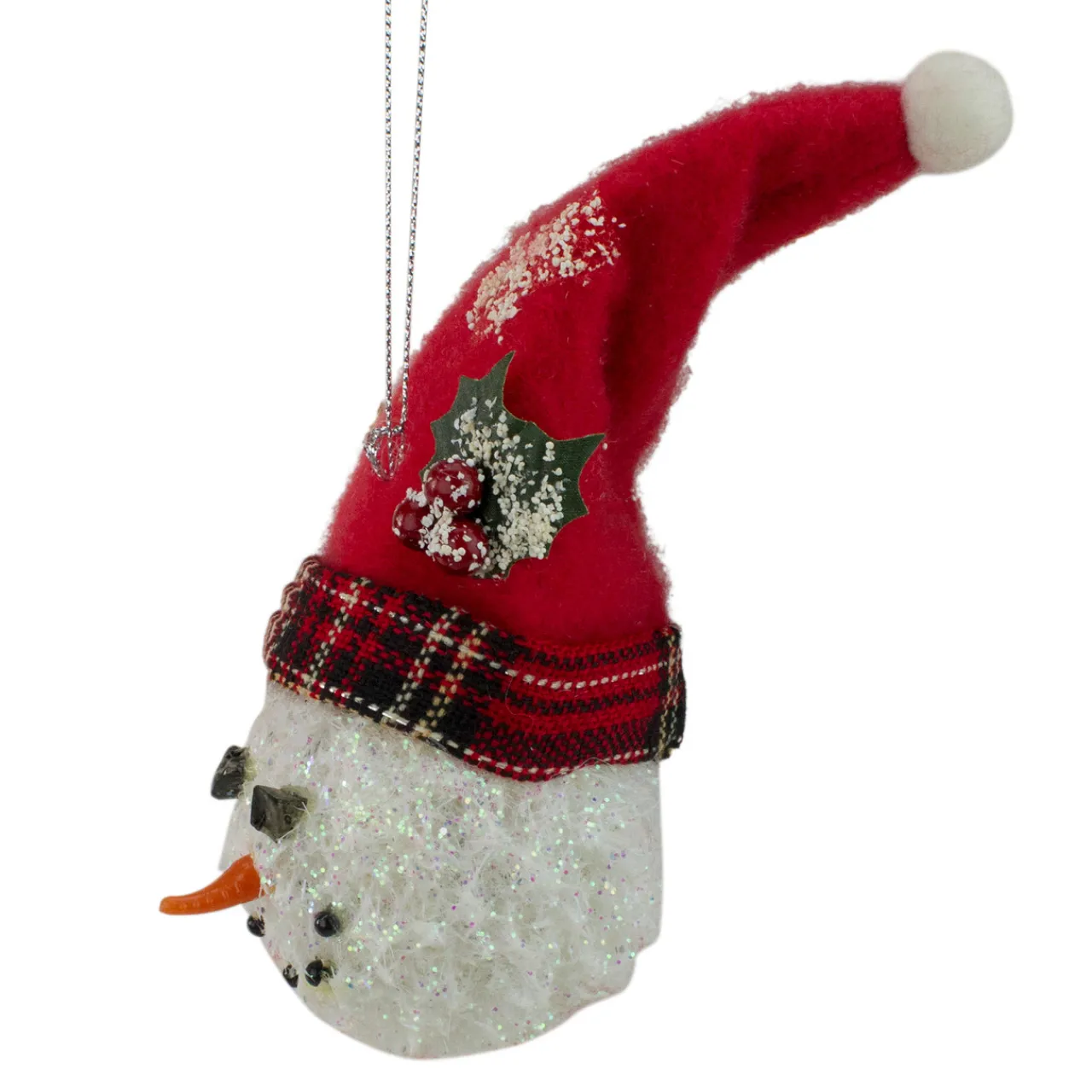 Clearance 5" Red and White Twas the Night Snowman Head with Plaid Hat Christmas Ornament Snowmen