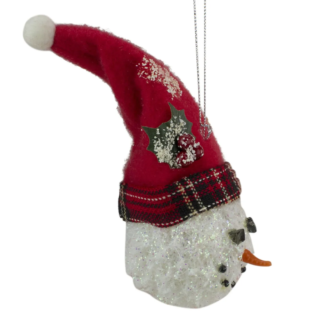 Clearance 5" Red and White Twas the Night Snowman Head with Plaid Hat Christmas Ornament Snowmen