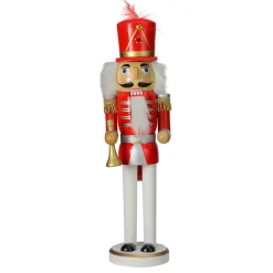 Outlet 14" Red and White Wooden Christmas Nutcracker with Horn Nutcrackers