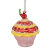 Discount 3" Red and Yellow Cupcake with Cherry Glass Christmas Ornament Food & Beverage