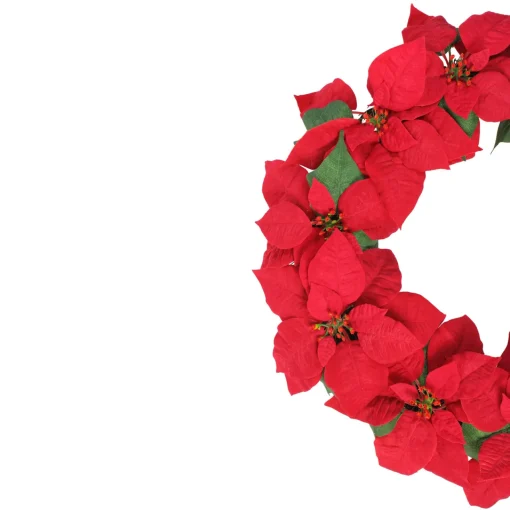 Outlet 24" Red Artificial Poinsettia Flower Christmas Wreath - Unlit Poinsettias