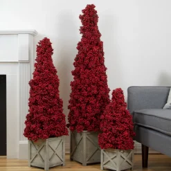 Clearance 24" Red Berry Cone Potted Christmas Topiary Topiaries