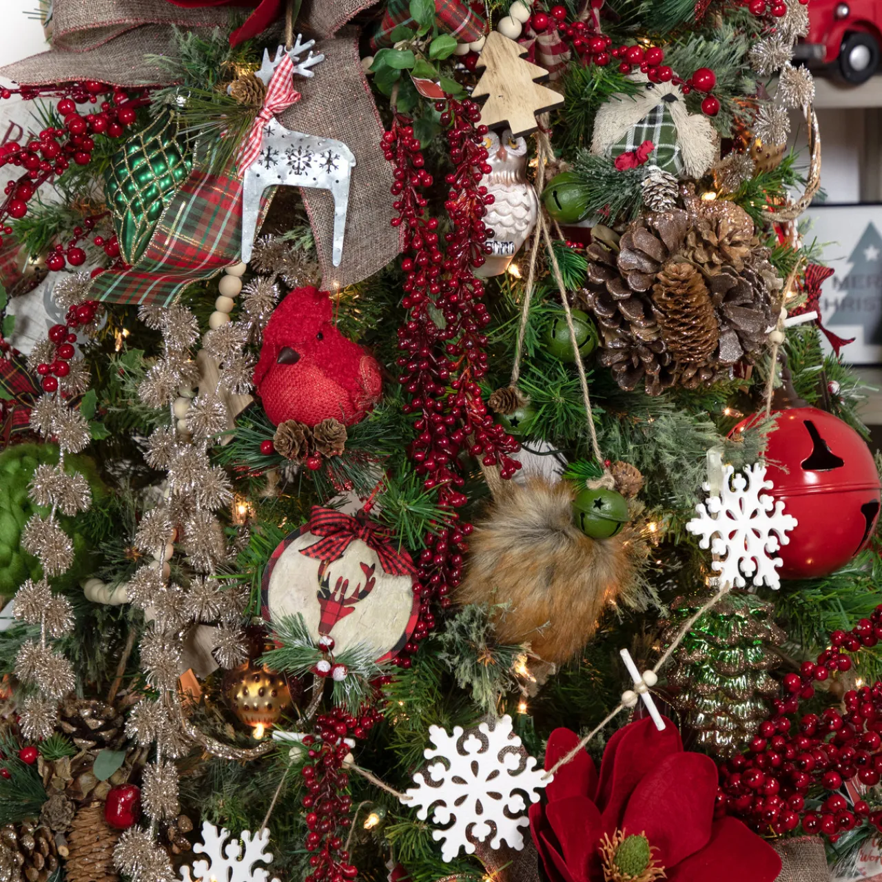 Outlet 6.5" Red Burlap Cardinal with Pine Needles and Berries Christmas Ornament Animals