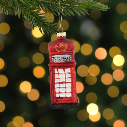 Online 4.5" Red Euro Phone Booth Glass Christmas Ornament Novelty