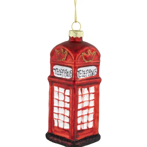 Online 4.5" Red Euro Phone Booth Glass Christmas Ornament Novelty