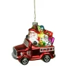 New 4" Red Fire Truck with Santa and Presents Glass Christmas Ornament Santa Claus