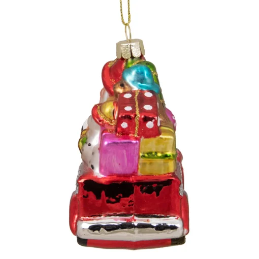 New 4" Red Fire Truck with Santa and Presents Glass Christmas Ornament Santa Claus