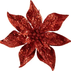 Outlet 9" Red Glittered Poinsettia Christmas Clip Ornament Garden & Floral