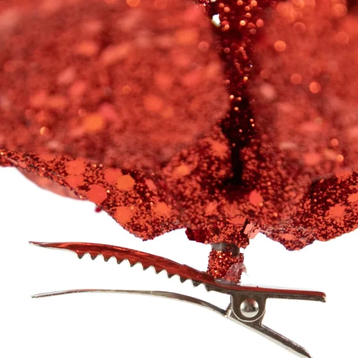 Outlet 9" Red Glittered Poinsettia Christmas Clip Ornament Garden & Floral