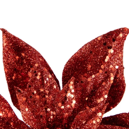Outlet 9" Red Glittered Poinsettia Christmas Clip Ornament Garden & Floral