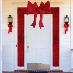 Clearance 8' Red LED Lighted Christmas Doorway Arch Decoration with Bow Door