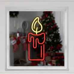 Outlet 12" Red LED Lighted Neon Style Red Candle Christmas Window Silhouette Window