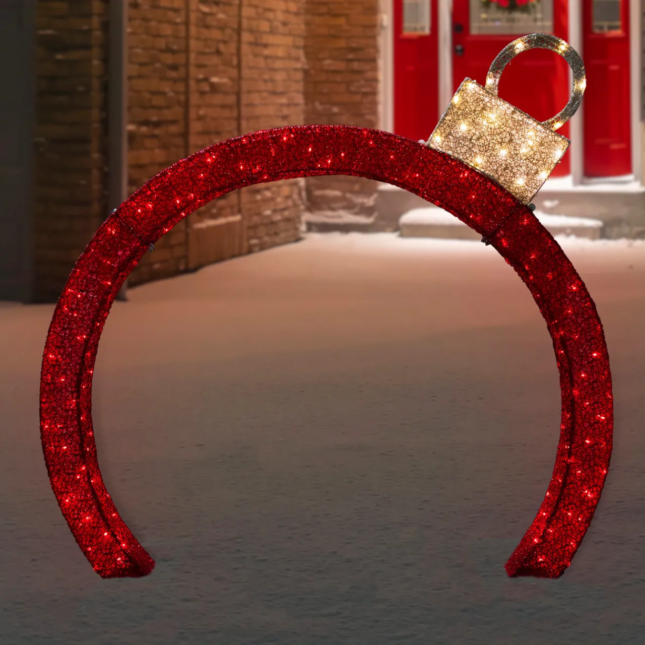 Hot 4.25' Red LED Lighted Ornament Arch Outdoor Christmas Decoration - Warm White Lights Lighted