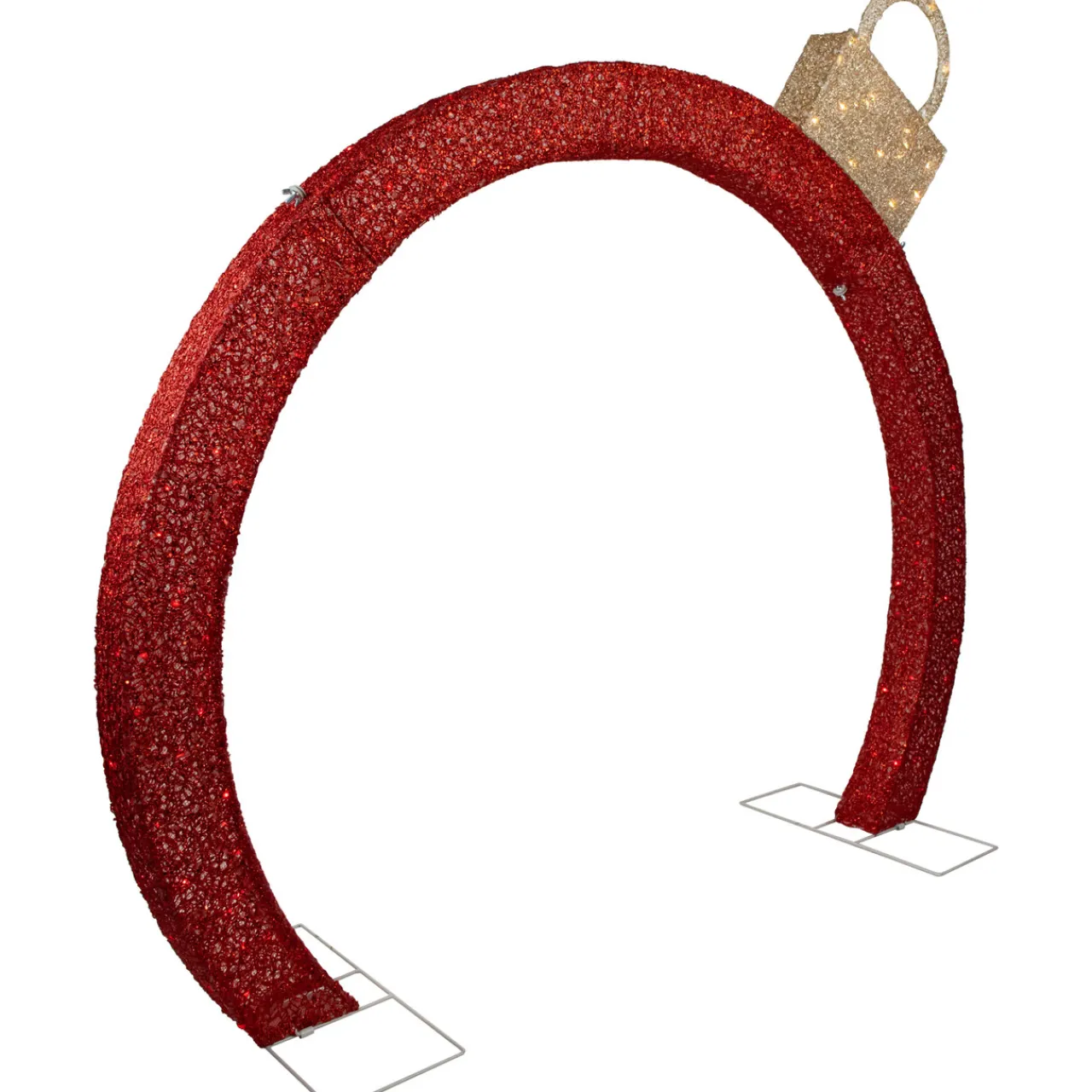 Hot 4.25' Red LED Lighted Ornament Arch Outdoor Christmas Decoration - Warm White Lights Lighted