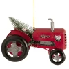 Online 3" Red Metal Tractor with Frosted Tree Christmas Ornament Transportation