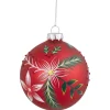 Hot 4" Red Poinsettia and Holly Glass Christmas Ball Ornament Glass|Ball Ornaments