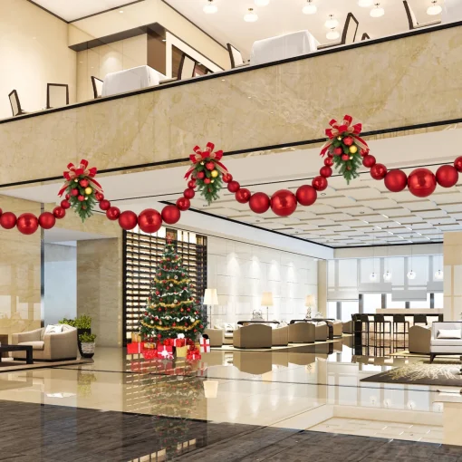 Hot 6' Red Shiny and Matte Shatterproof Ball Christmas Swag Unlit Swags