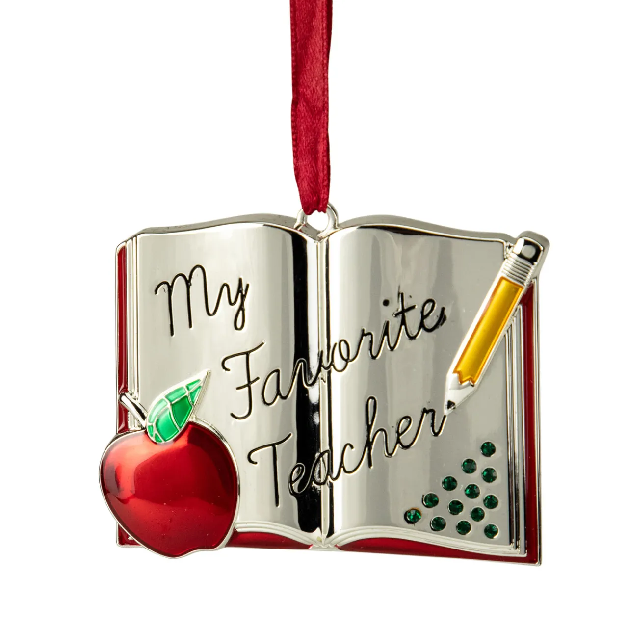 Sale 3.25" Red Silver-Plated Favorite Teacher Christmas Ornament with European Crystals Occupations