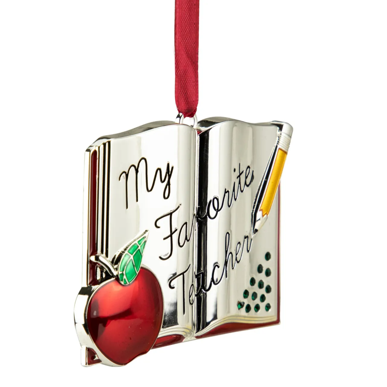 Sale 3.25" Red Silver-Plated Favorite Teacher Christmas Ornament with European Crystals Occupations