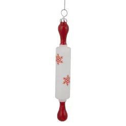 New 7.25" Red Snowflakes Rolling Pin Glass Christmas Ornament Food & Beverage