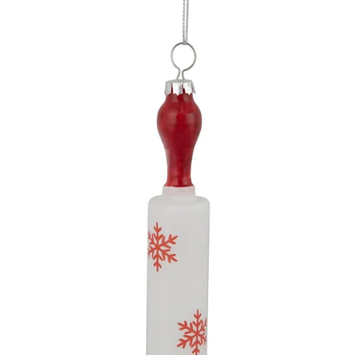 New 7.25" Red Snowflakes Rolling Pin Glass Christmas Ornament Food & Beverage