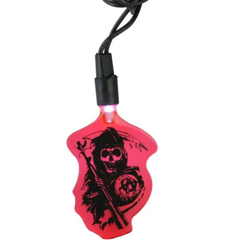 10 Red Sons of Anarchy Grim Reaper LED Mini Christmas Lights - 8.75 ft Black Wire Novelty