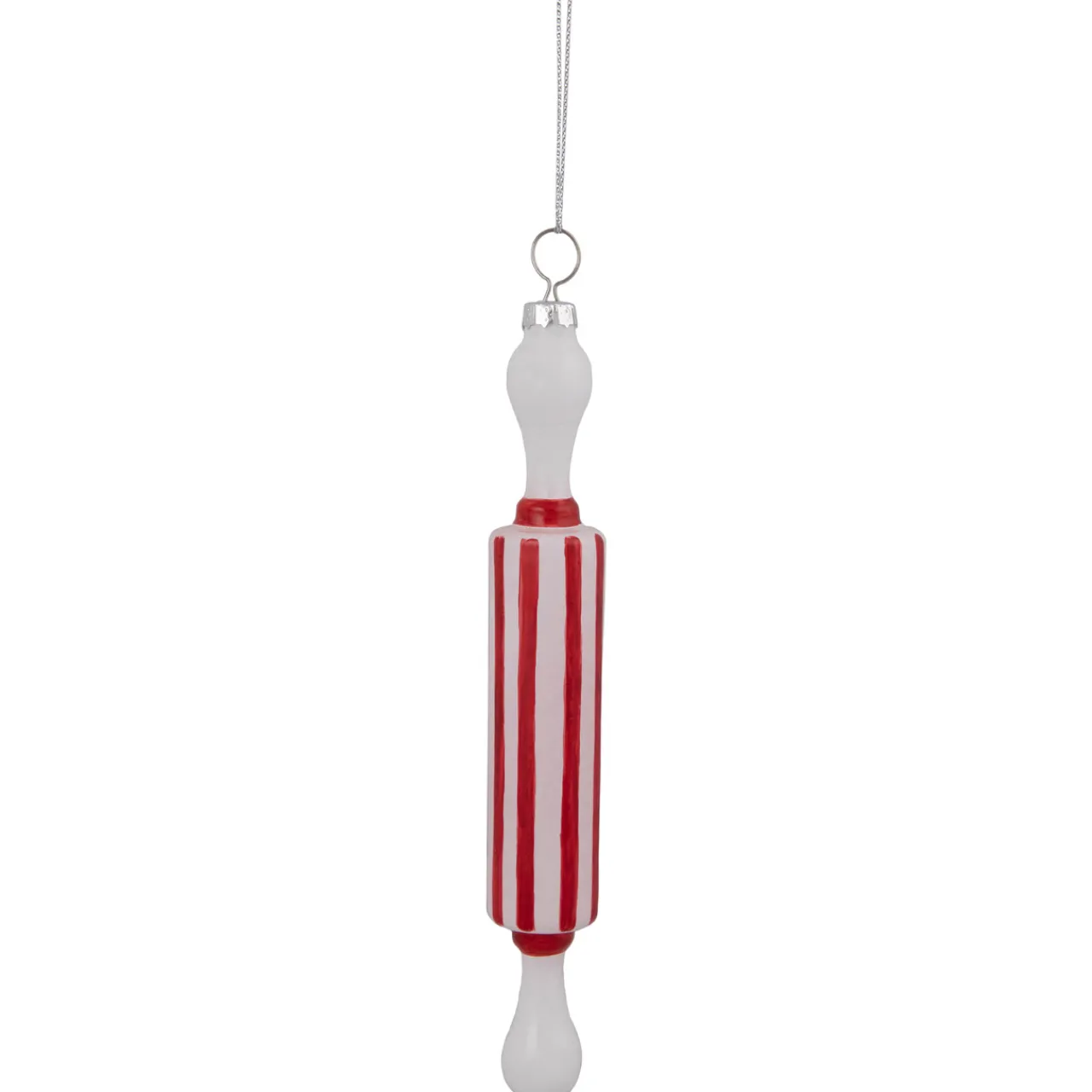 Discount 7.25" Red Striped Rolling Pin Glass Christmas Ornament Food & Beverage